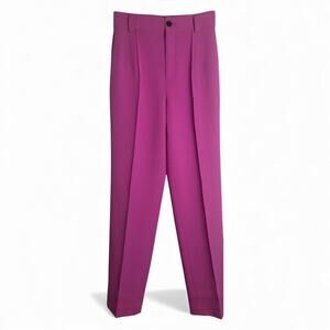 Zara HIgh- Waisted Pleated Wide-Leg Trousers - Fuchsia - XS